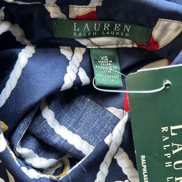 Lauren Ralph Lauren Nautical Anchor Sailing Blouse Button Down Shirt Top XS NEW - Picture 8 of 11